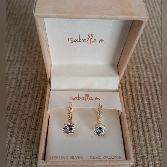 Isabella M earrings. Sterling silver with gold tone overlay. Cubic Zarconia - Picture 3 of 3